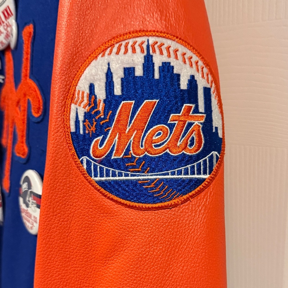 Vintage Coming to America STARTER Blue and Orange NY Mets Pin Varsity Jacket - Picture 3 of 4